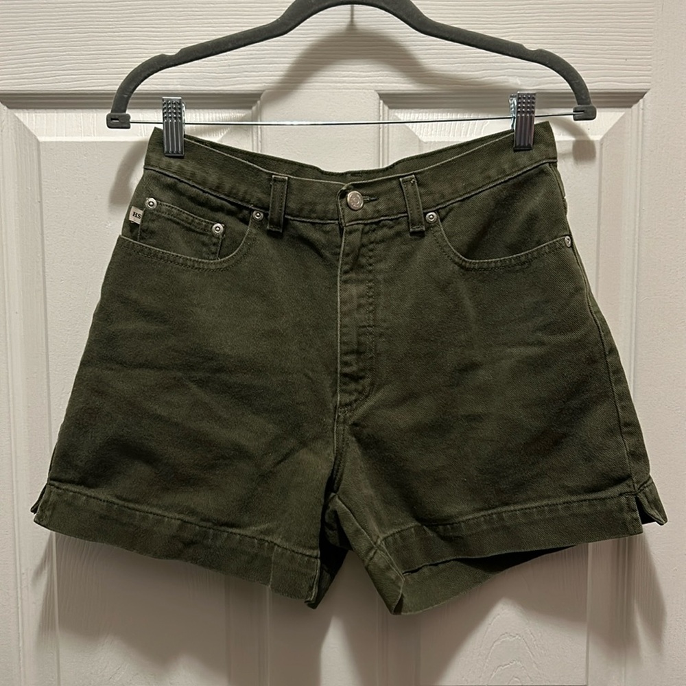 High Waisted Olive Green Denim Shorts